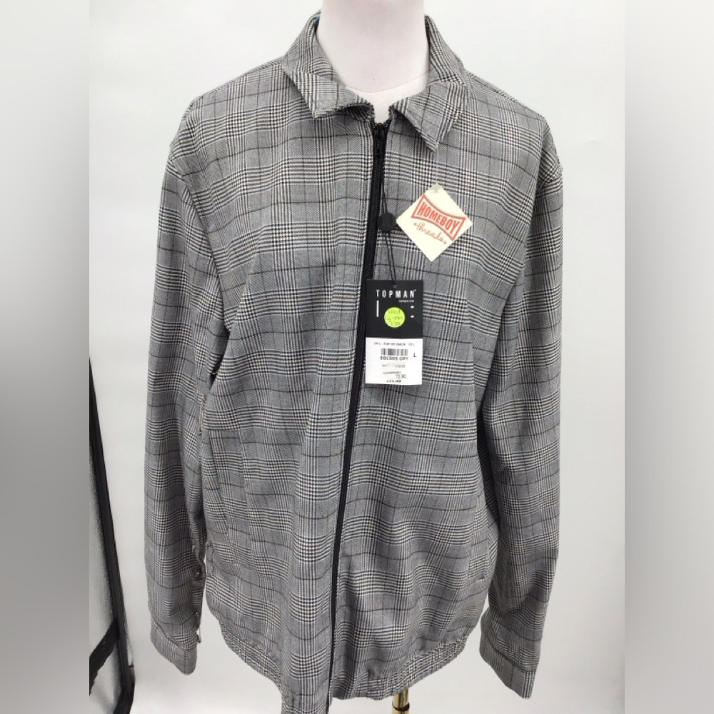 Topman Gray Plaid Zip-Front Jacket